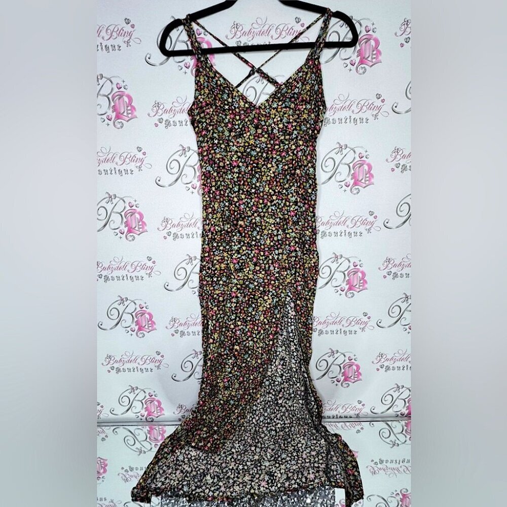 Zara dress bustier flowers multi color long leg slit Floral Maxi Dress